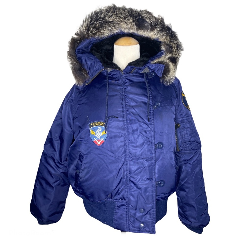 Rocawear Faux Fur Hood Puffer Blue Winter Jacket